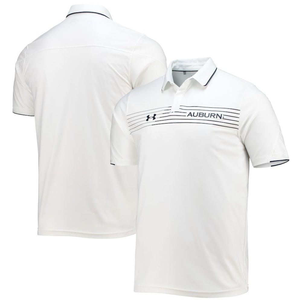 Auburn Tigers Under Armour Sideline Chest Stripe White Performance Polo Size M